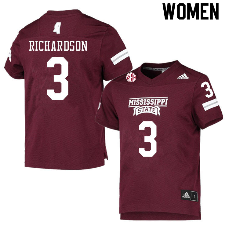 Women #3 Decamerion Richardson Mississippi State Bulldogs College Football Jerseys Sale-Maroon - Click Image to Close